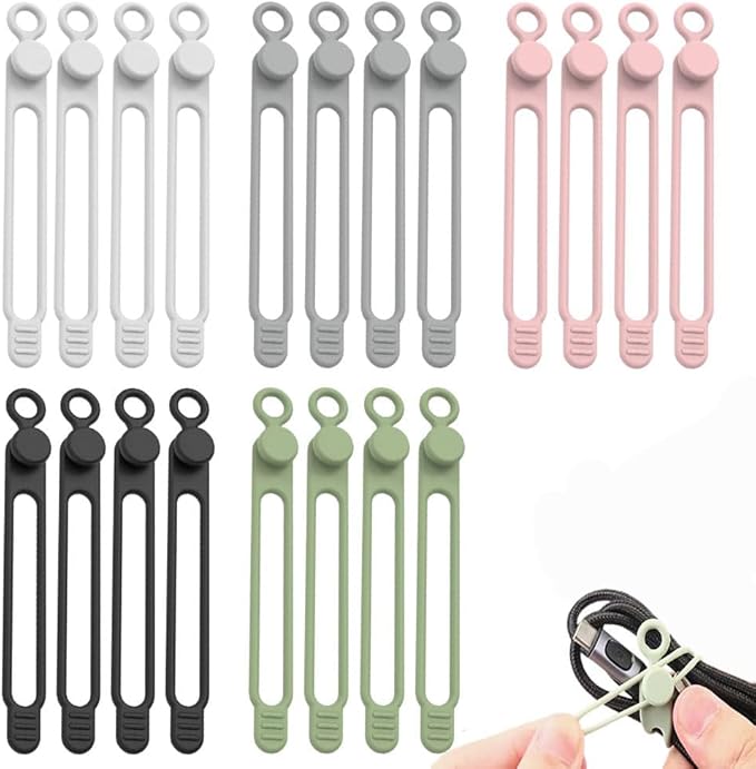 20PC Data Cable Organizer, 2026 Upgrade Silicone Cable Ties Reusable Cable Management Organizers, Multipurpose Elastic Cord Organizer for Fastening and Bundling Cable Cords Wires (20PC)