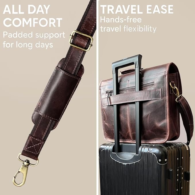 RUSTIC TOWN Leather Messenger Bag for Men - Full Grain Leather Briefcase Laptop Satchel Office Crossbody Travel Bag
