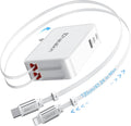 65W for MacBook Pro Charger,5-in-1 Retractable Wall Charger Plug for iPhone 17,3.94 ft PD USB C&Lightening Cable&3 Ports,Fast Charging Block for Mac Book Pro/Air,M1 M2 M3 M4 M5,iPad Pro,Galaxy,Pixel