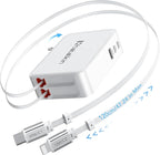 65W for MacBook Pro Charger,5-in-1 Retractable Wall Charger Plug for iPhone 17,3.94 ft PD USB C&Lightening Cable&3 Ports,Fast Charging Block for Mac Book Pro/Air,M1 M2 M3 M4 M5,iPad Pro,Galaxy,Pixel