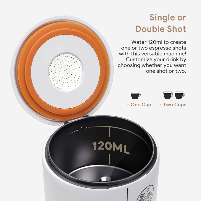 Portable Espresso Machine Mini 12V Rechargeable 3-in-1 Multi-Function Electric Coffee Machine One Key Extraction Compatible with NS & DG Capsules and Ground Coffee for Office Home (White)