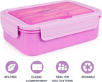 Caperci Classic Bento Lunch Box for Kids & Adults - Leakpoof 47oz Food Lunch Containers for Girls Women, 3-Compartment, Built-in Utensil Set, BPA-Free, Dishwasher/Microwave Safe (Vivid Orchid)