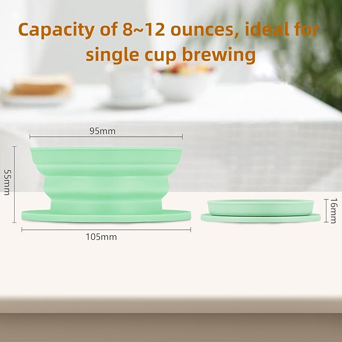 2-Packs Paperless Collapsible Travel Pour Over Coffee Dripper Kit Portable Coffee Filter - Travel Pour Over Coffee Maker Camping - Reusable Coffee Strainer Pour Over Cup (Blue+Green)