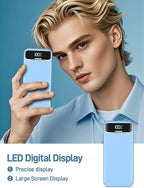 Portable Charger, 20000mAh 22.5W Fast Charging Power Bank with Built-in Cables & Wall Plug, Travel Essential External Battery Pack with LED Display, USB C Battery Phone Charger for iPhone Samsung Blue