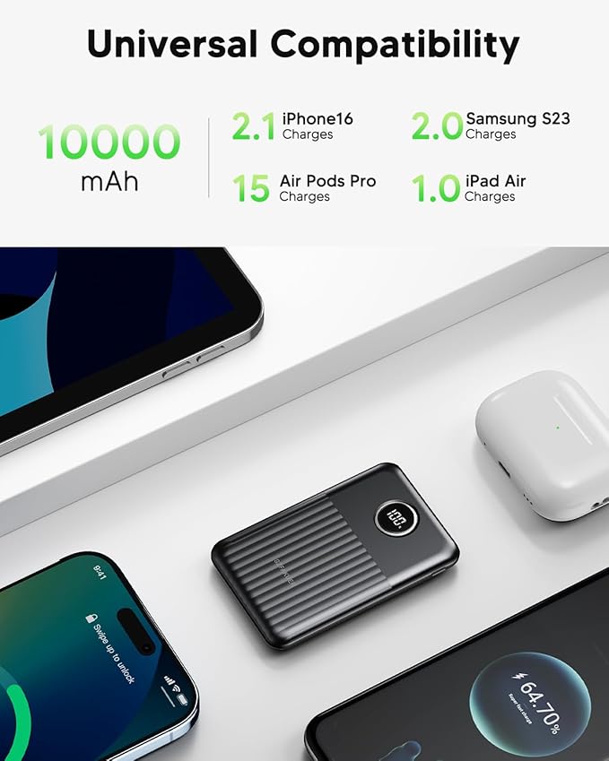 Portable Charger,Ultra Slim 10000mAh 22.5W Power Bank,USB C in/Output Fast Charging Mini Battery Pack Compatible with iPhone 17 16 15 14 Samsung S23 S22 S21 Google iPad etc (Black)