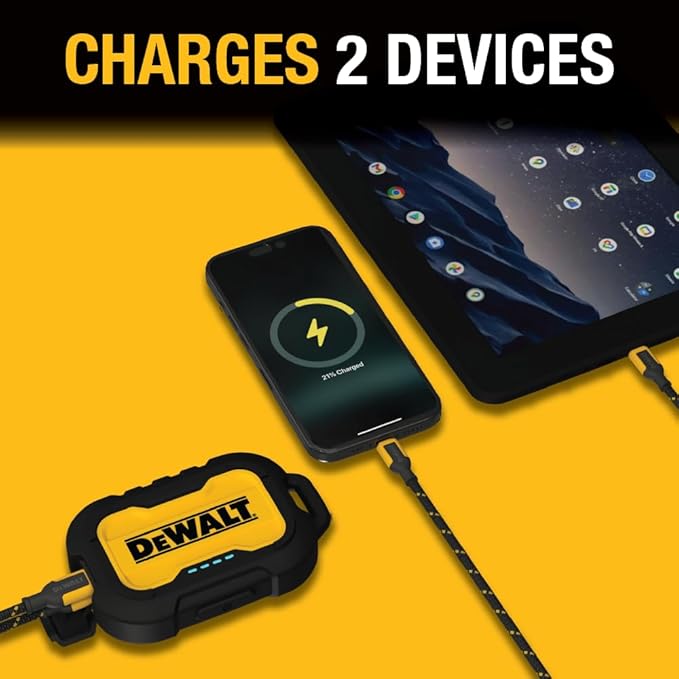 DEWALT Heavy Duty Portable Charger, Power Bank, Travel Worksite 10,000 mAh Battery Pack with USB-C Port for iPhone 17/16 Plus Pro Max, iPhone 15/14/13, Samsung Galaxy