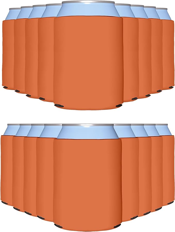 PartyPrints 100 Pack Orange Blank Can Cooler Sleeves, Customizable Bulk Insulated Foam for Beer, Collapsible Plain Drink Holder, Cold Soda Insulator, 12oz Regular, 16oz Tall Cans