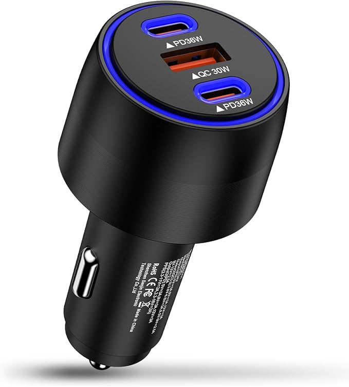 USB C Car Charger, 3-Port Super Fast Charging Cigarette Lighter Adapter for iPhone 17e Pro/Air/16/15/14/13/iPad, USBA & USBC Multiport Car Phone Charger Accessories for Samsung S26/S25/S24 FE/S23/S22