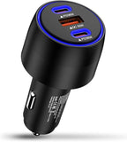 USB C Car Charger, 3-Port Super Fast Charging Cigarette Lighter Adapter for iPhone 17e Pro/Air/16/15/14/13/iPad, USBA & USBC Multiport Car Phone Charger Accessories for Samsung S26/S25/S24 FE/S23/S22
