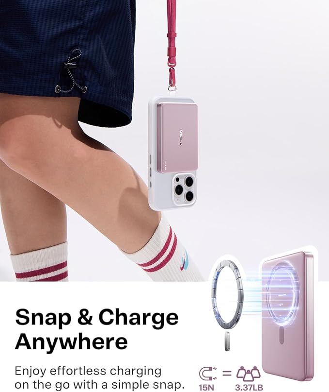 TORRAS MiniMag Power Bank,Ultra-Slim 10,000mAh Magnetic Wireless Portable Charger, 22.5W Fast Charging iPhone Air MagSafe Battery Pack Designed for iPhone 17 Pro Max/17 Pro/Air/16/15/14/13/12, Pink