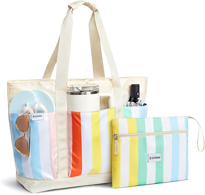 G4Free Beach Bag,Waterproof Beach Tote Pool Bags for Women,Compatible with Cup,Foldable for Weekender Travel