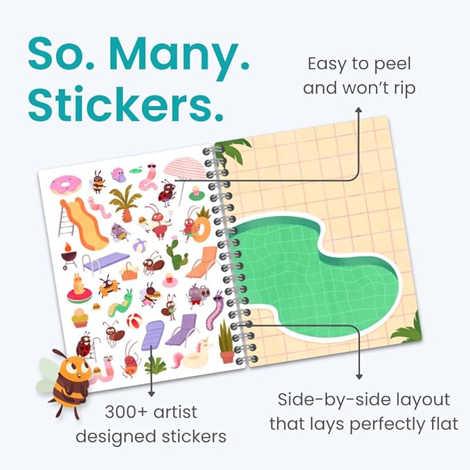 The Life of Busy Bugs 300+ Sticker Book for Girls by Cupkin Toddler Road Trip Activity Coloring + Sticker Book, Road Trip Essentials, 8 Coloring Pages + Scenes for Ages 2–8 Years