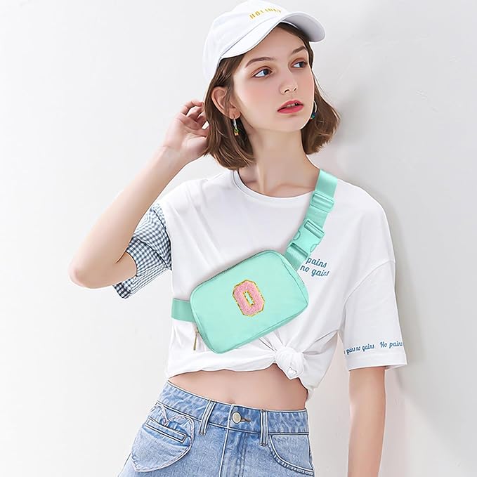 Gitus Belt Bag Fanny Pack Crossbody Bags with Initial Letter Patch Cute Stuff Birthday Gifts for Teenager Girls Trendy Preppy Stuff for Teen Girls Cool Stuff for Teens (Mint Green-O)