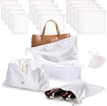 Ewen 12 Pack Satin Dustbags with Drawstring, Small Medium Large Dustproof Packing Pouch with Blank Tags Set for Travel Essentials, White Dust Bags for Handbags Closet Storage Shoes Purse Organization