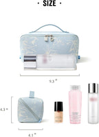 EACHY Travel Makeup Bag, Large Capacity Cosmetic Bags for Women, Waterproof Portable Pouch Open Flat Toiletry Bag Pattern Makeup Bag (F-Blue)