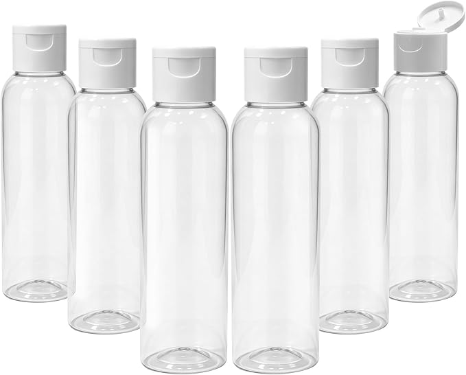 TRENDBOX 6 Pack Plastic Empty Bottles with Flip Cap for Shampoo, Lotions, Liquid Body Soap, Cream (4 oz / 120 ml)