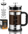 AMFOCUS French Press Coffee Maker 21 oz, 4-Level Filtration System, Premium Heat-Resistant Borosilicate Glass Teapot, Portable Coffee & Cold Brew Maker for Home, Travel, Camping - Ideal Gift