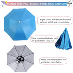 3 Pack Umbrella Hat, Sports Head Umbrella Hats for Adult Women, 26" Diameter Folding Waterproof Rainbow Fishing Headwear for Outdoor Party Beach Hiking