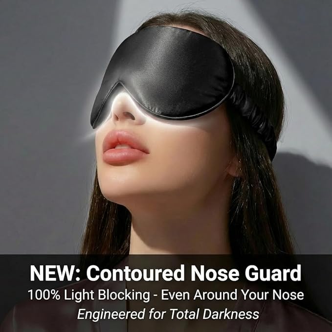 MATASSE 100% Mulberry Silk Sleep Mask 22 Momme Grade 6A - 3D Contoured Eye Mask for Sleeping, 14mm Deep Eye Cups, Total Blackout Blindfold for Women Men, Adjustable Strap, Side Sleeper (Black)