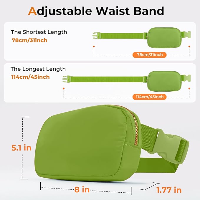 Belt Bag Zipper Fanny Pack Crossbody Bags for Women,Fashion Nylon Waist Packs, Water Repellent Two Way wear with Adjustable Strap Gifts for Teenage Girls Women Men(pistachio)