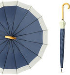 ThreeH Big Beatiful Umbrella with Arc Classic Wood Handle 16 Ribs 48" Windproof Sturdy Stick Rain Umbrella
