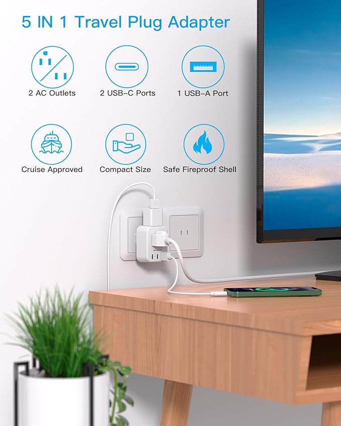 HANYCONY US to Japan Plug Adapter, Japan Power Travel Adpter with 2 Outlets 3 USB Ports(2 USB C), Type A Plug Adapter for Amercian USA to Japanese China Canada Mexico Philippines Peru