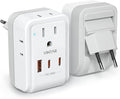 1 Pack European Travel Plug Adapter, VINTAR PD 35W Foldable Type C Adapter with 4 AC Outlets 3 USB Ports(2 USB C), Travel Essentials Charger for US to Most of Europe EU Italy Spain France