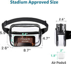 Veckle Clear Fanny Pack Stadium Approved - Plus Size 35-51 Inch Adjustable Strap Transparent Belt Bag for Women Men Fits 7.5" Smartphone, Clear Bag for Stadium Events Sports Concerts, 2-Pack Black