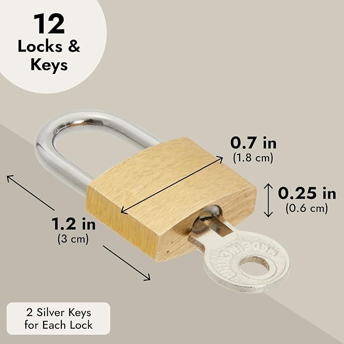 Juvale Luggage Locks with Keys - Mini Lock for Diaries & Jewelry Boxes - Travel Security for Suitcases & Bags - 12 Pack, 0.7 x 1.2 x 0.25 in, Gold & Silver