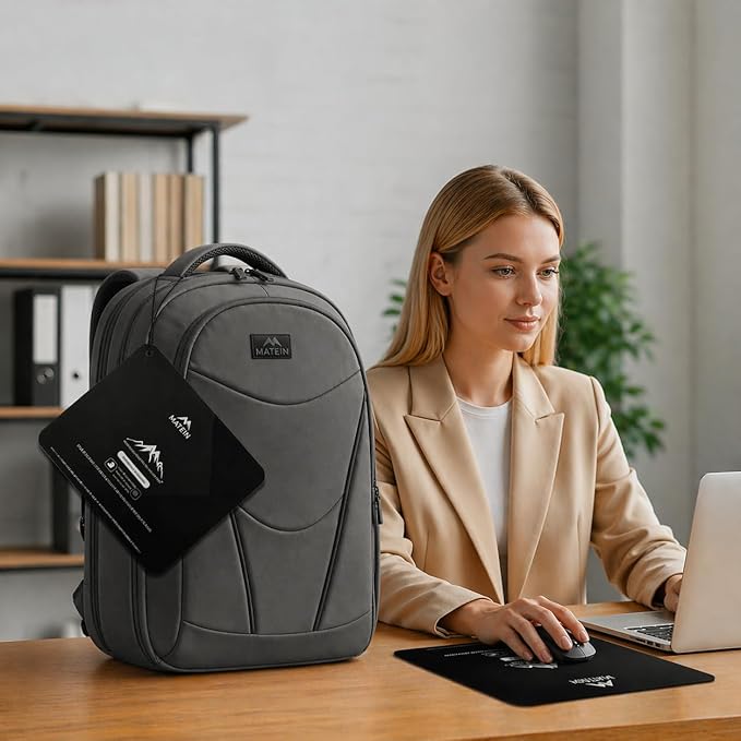 MATEIN HER Computer Backpack for Women Men with Lunch Compartment, Water Resistant Work Laptop Backpack with Water Bottle Holder & RFID Pocket, Underseat Travel Bag Fits 17.3'' Notebook, Gray