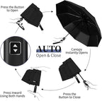 Yoobure Windproof Travel Umbrella with Wood Handle - Automatic Umbrellas for Rain & UV Sun Protection, Compact 46" Large Canopy, Lightweight Backpack Portable for Walking & Outdoor