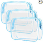 PACKISM 3 Pack TSA Approved Clear Toiletry Bags, Quart Size, Travel Makeup Cosmetic Bag for Women Men, Carry On Airport Airline Compliant, Light Blue