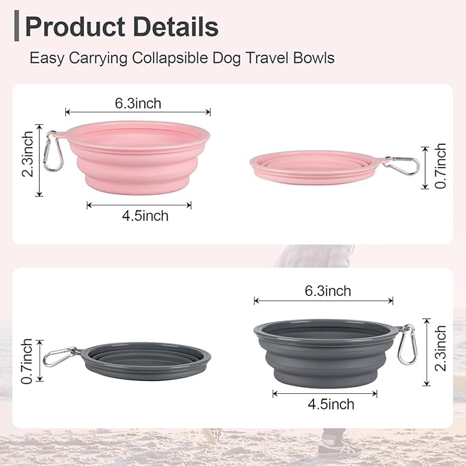 Kytely Collapsible Dog Bowls Medium (650ml), 2 Pack Travel Dog Bowls for Dog Cat, Portable Pet Water Food Bowl with Clasp, Pet Cat Feeding Cup Dish for Outdoor, Travel, Walking, Parking
