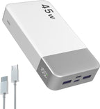NOBIS Portable Charger, 20000mAh Power Bank, 45W Power Bank Fast Charging, Battery Pack with C to C Cable, Battery Bank with Digital Display for iPhone Android Laptop etc (White)