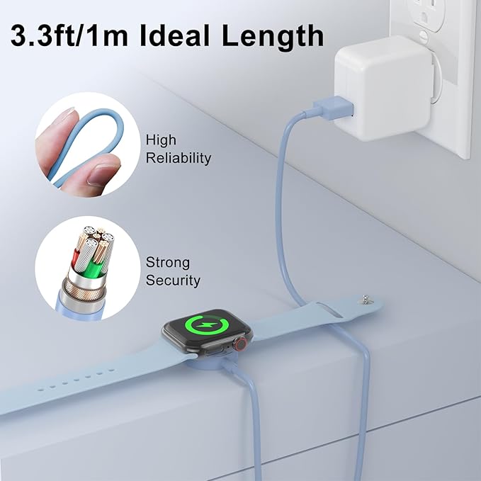 2Pack Blue for Apple Watch Charger USB Magnetic Wireless Fast iWatch Charger Portable Compatible with iWatch Ultra/Series 9/8/7/6/SE/SE2/5/4/3/2/1-[3.3FT]