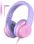 Candy Bila Kids Headphones, Wired Headphones for Kids Over Ear with Microphone, 85/94dB Volume Limiter Headphone for Girls Boys, Foldable Headphone for Learning & Entertainment, Gradient Red