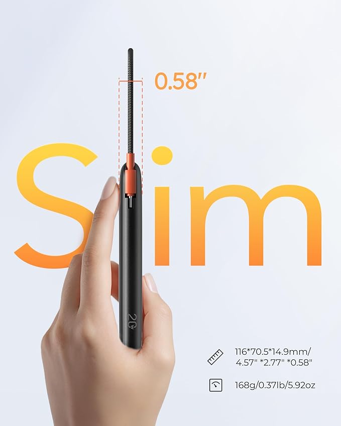 VIYISI Slim Portable Charger Power Bank 10000mAh, PD 20W Fast Charging Compact Battery Pack with Built-in USB C Cable, Travel Essential Compatible with iPhone 17 16 15, Samsung A16 S24, Android-Black