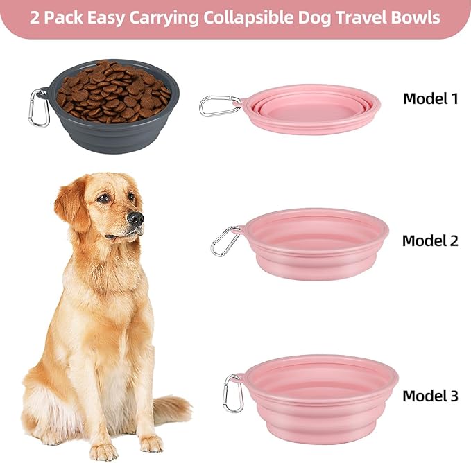 Kytely Collapsible Dog Bowls X-Large (1500ml), 2 Pack Foldable Travel Bowls, Portable Dog Water Food Bowl with Clasp, Pet Feeding Cup Dish for Traveling, Walking, Hiking (Pink+Grey)