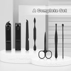 Manicure Set-Stainless Steel Nail Care Set-Professional 7 in 1 Ingrown Toenail Clipper Grooming Tool-Pedicure Kit & Toe Nail Cutter-Thick Nail Scissors Toiletries with Cuticle Trimmer (Black)