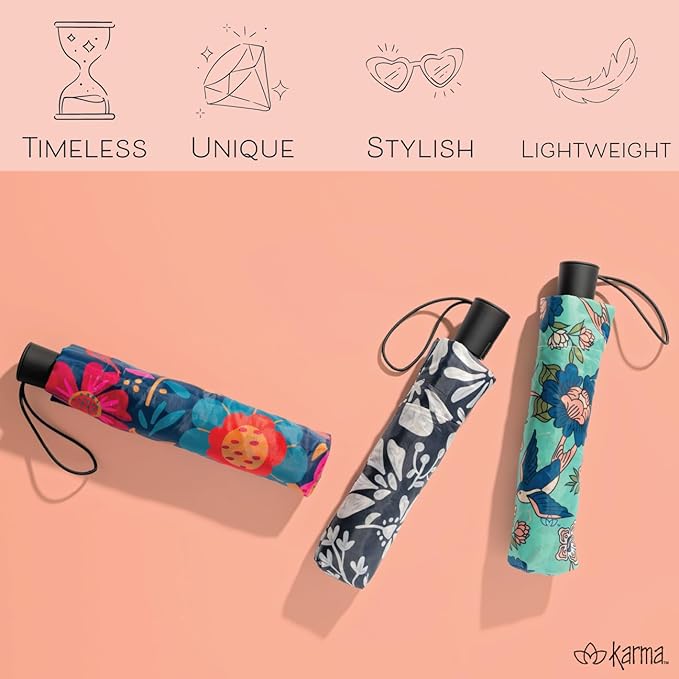 Karma, Travel Umbrella Compact Folding Umbrellas Lighweight Auto Open Close for Women Parasol, Houndstooth