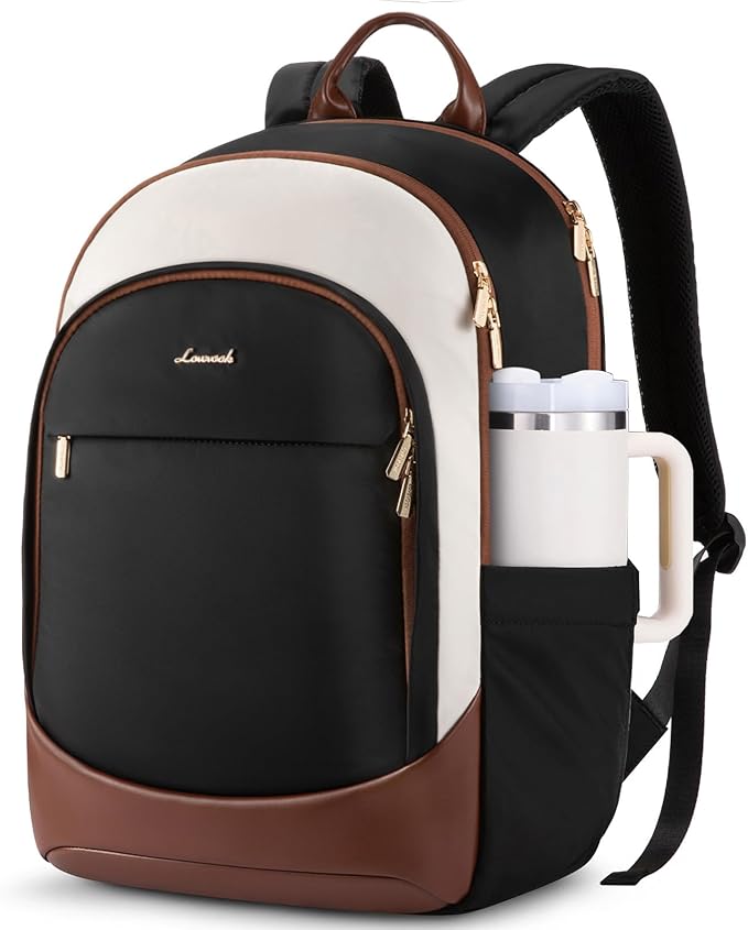 LOVEVOOK Laptop Backpack for Women, 18 Inch Travel Backpack, Large Capacity Casual Daypack, Work Computer Backpack, Travel Backpack for College, Cream Chestnut Brown