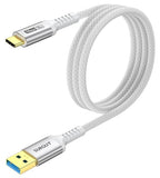 SUNGUY 10Gbps USB C 3.1 Gen 2 Cable, 4FT USB A to USB C 3A Fast Charging & Data Transfer Android Auto Carplay Cable Compatible with iPhone 17 16 15 Pro Max, Galaxy S24 S23 Ultra Note 20, SSD (White)