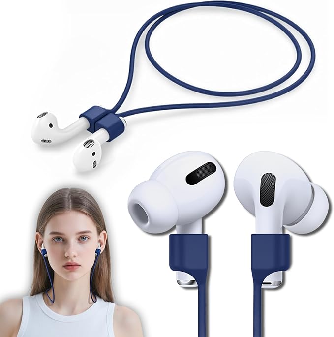Mooyavia 1 Pack Ultra Strong Magnetic Anti-Lost Straps for AirPods, Soft Silicone Sports Lanyard - Compatible with AirPods Pro 1st/2nd & AirPods 3rd - Dark Blue