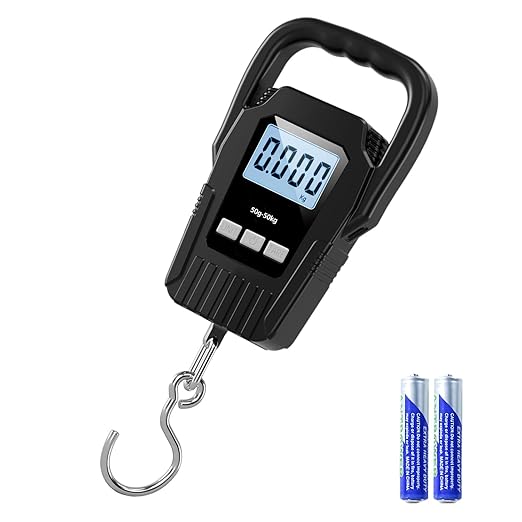 Digital Luggage Scale 110lb/50kg, Portable Hanging Scale with Large Backlit LCD Display, Tare & Hold Function, for Travel and Fishing