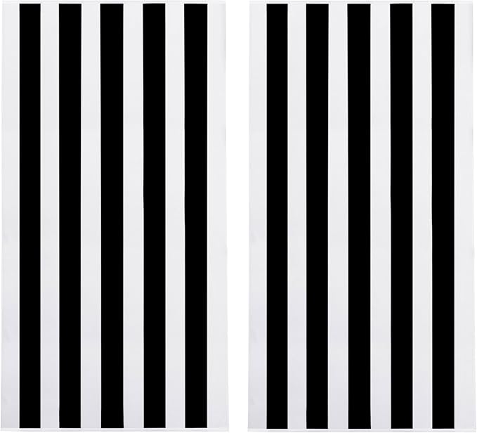 COTTON CRAFT Oversized XL Beach Towel - 2 Pack 39 x 68 inches Big & Huge Beach Blanket Towel - 100% Cotton Velour Thick Plush 450 GSM Super Soft Luxury - Pool Picnic Bath Towel - Cabana Stripe Black