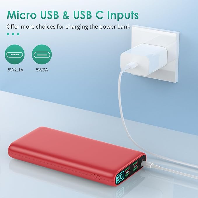 Portable Charger 38800mAh Power Bank with 5 Outputs & 2 Inputs,PD USB C In&Out Fast Phone Charging External Battery Pack Backup,Travel Essential Outdoor for iPhone 17/16/15,Android Samsung Galaxy-Red