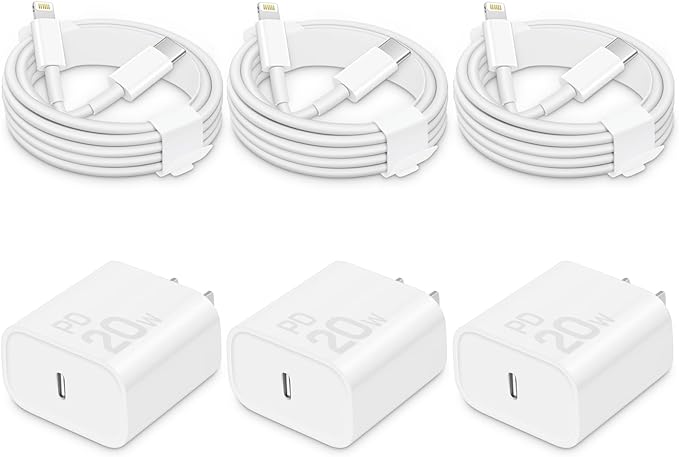 CXX Fast Charger for iPhone [3-Pack, MFi Certified], 20W USB-C PD Block with 6Ft Charging Cable Compatible with iPhone 14/13/12/11/Pro Max & iPad