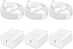 CXX Fast Charger for iPhone [3-Pack, MFi Certified], 20W USB-C PD Block with 6Ft Charging Cable Compatible with iPhone 14/13/12/11/Pro Max & iPad