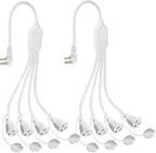 4 Way Outlet Splitter - White 2-Pack 90-Degree Angled Flat Plug 1 to 4 Extension Cable Power Strip, 16/3 Gauge 1.5FT, 3 Prong Y Style Multi Outlet Splitter, Perfect for Wall Wart Adapters