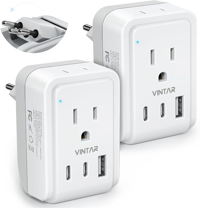 2 Pack Switzerland Travel Plug Adapter, VINTAR Foldable Type J Adapter Switzerland with 2 AC Outlets 3 USB Ports(2 USB C), Switzerland Power Adapter for US to Switzerland Rwanda Liechtenstein
